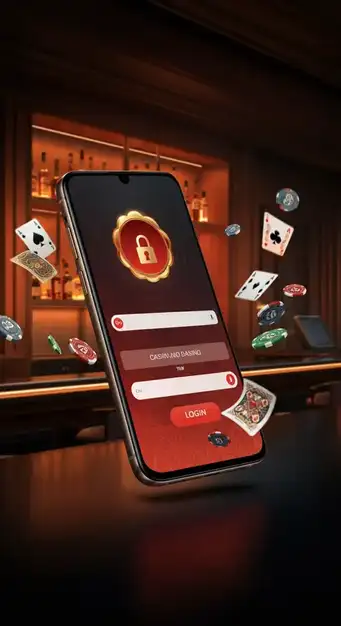 Fafabet9 Casino login screen showing mobile number/username and password fields, with a vibrant dashboard in the background illustrating personalized gaming experience and VIP status.